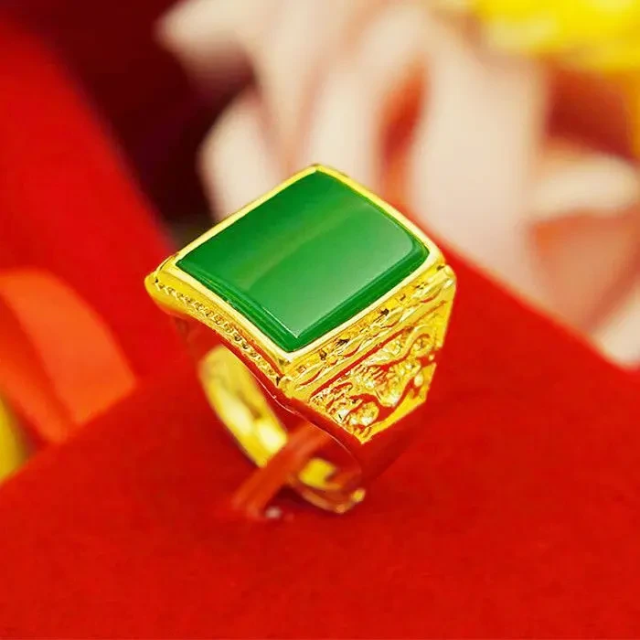 国潮男士男款戒指绿色镶嵌开口时尚大气霸气指环