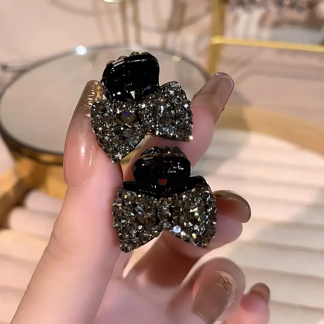 E精致水钻蝴蝶结小抓夹发饰小号迷你刘海发夹女式闪钻前额侧边夹