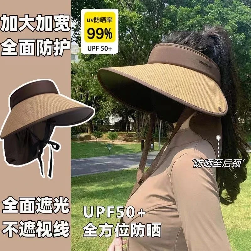 夏季户外防晒骑行大帽檐披肩防晒帽空顶防紫外线护颈披肩居家日用