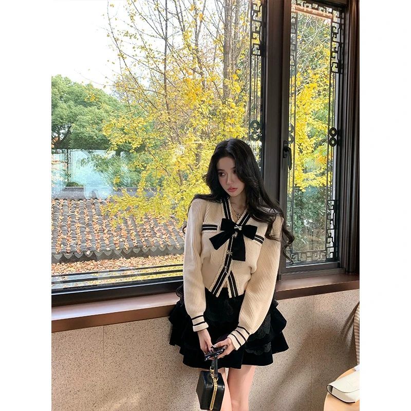 芭比姨【宅女日记】 韩系学院风设计感时尚宽松针织开衫女上衣裙子