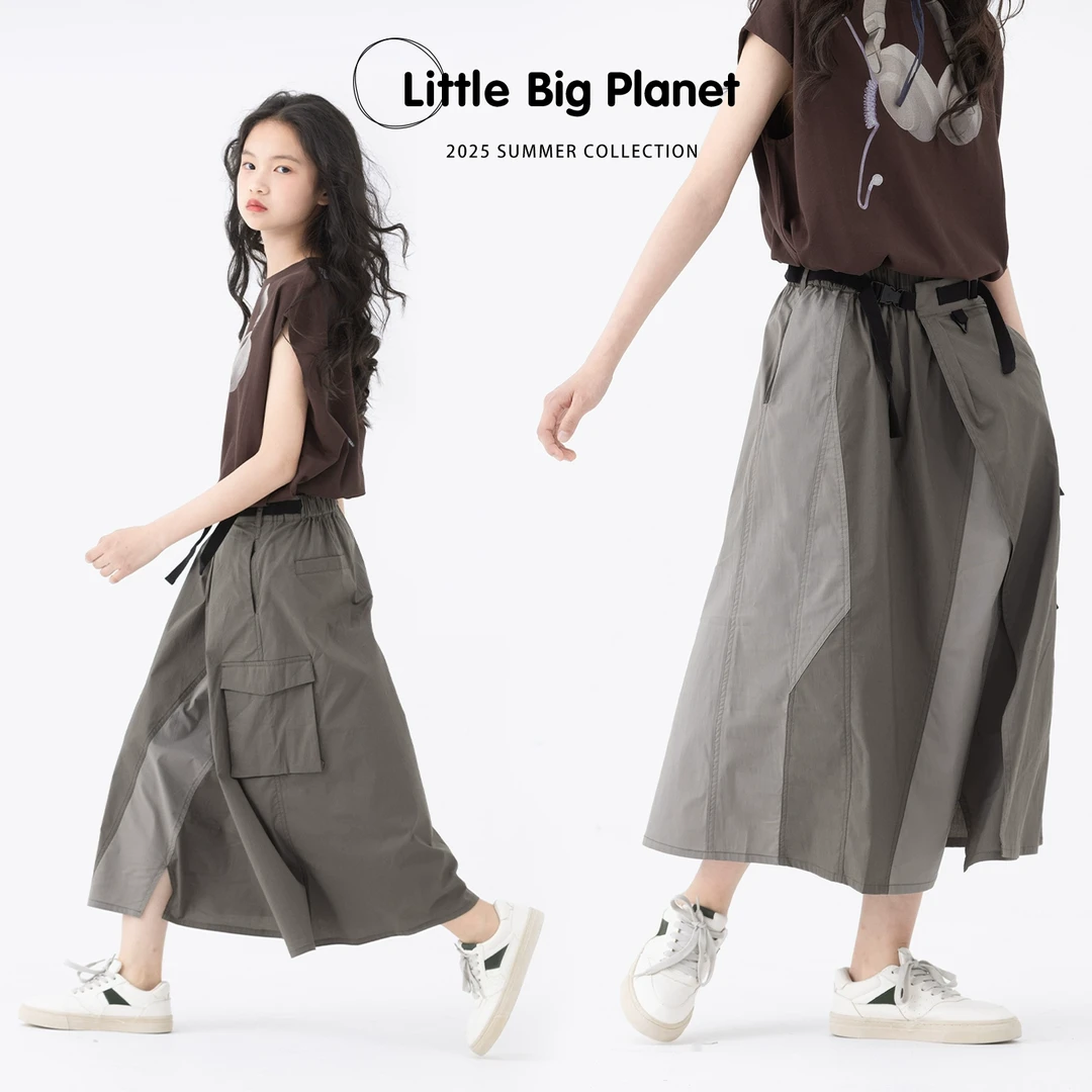 小小大星球童装 山系机能风解构工装A字裙 女童夏季拼接开叉半裙