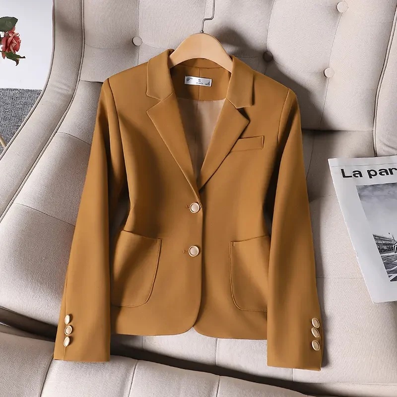 卡其色小西装外套女2024秋冬季新款高级感小个子短款休闲西服上衣