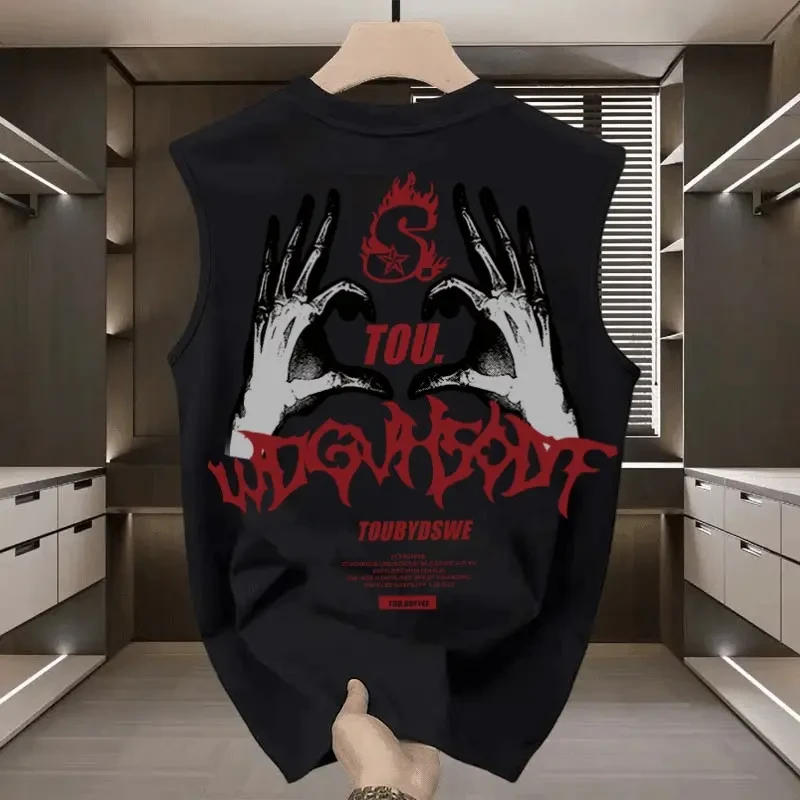 夏季个性潮牌休闲运动男士背心外穿休闲宽松ins篮球无袖T恤坎肩