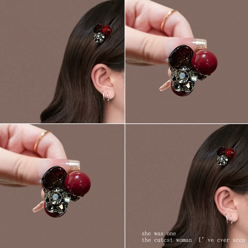 红色珠珠抓夹小号刘海夹前额碎发夹顶夹发夹子2025新款气质头饰