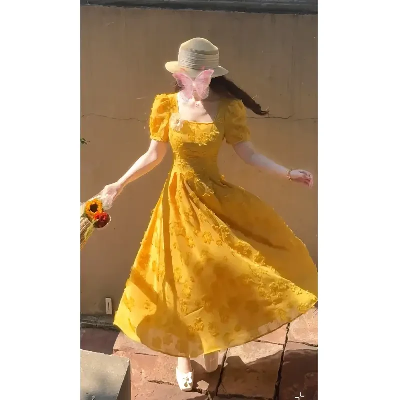 MO88ZSPF大码【清迈花季】法式气质仙女剪花连衣裙洋气千金风长裙