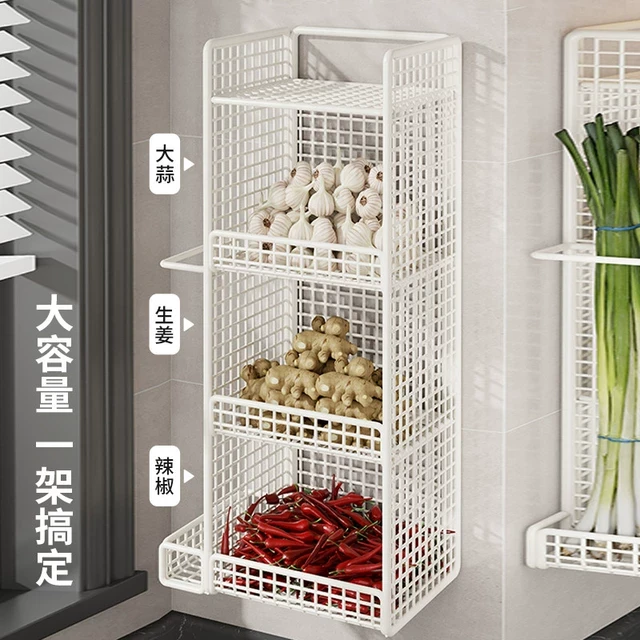 厨房置物架葱姜蒜收纳盒免打孔多功能壁挂式多层放水果蔬菜篮架子