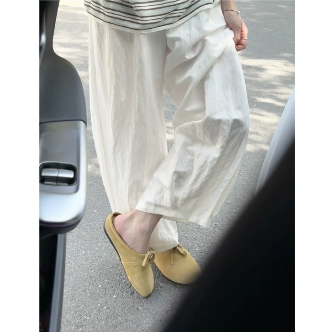 CHAO级推荐！夏风微澜~韩版白色休闲裤女慵懒百搭直筒灯笼阔腿裤
