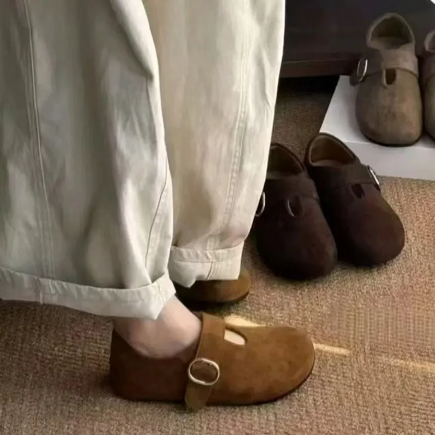 豆豆鞋磨砂皮胶粘加绒修面皮单鞋秋季圆头乐福鞋舒适