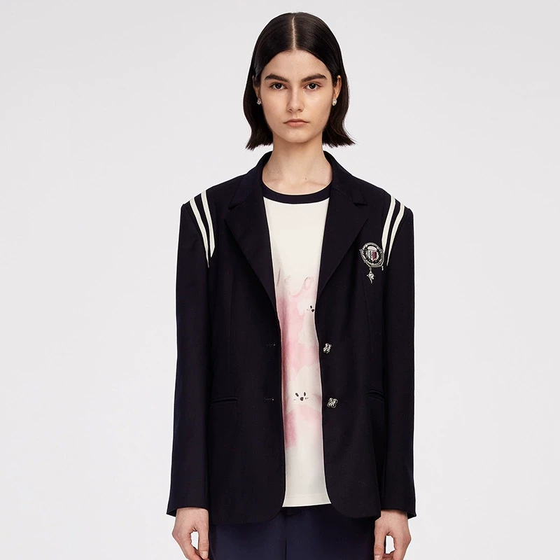 HERLIAN 新品女士学院风织带拼接西装外套