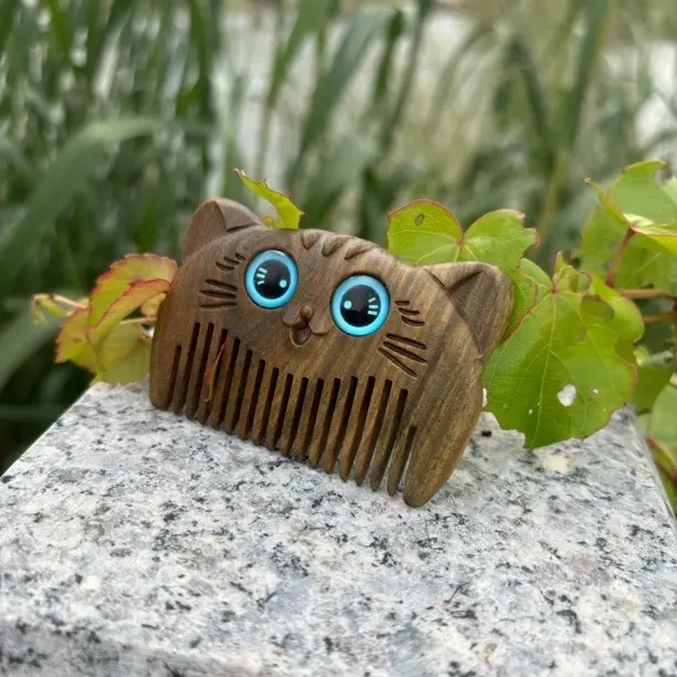 家用绿檀木梳子防静电猫咪可爱