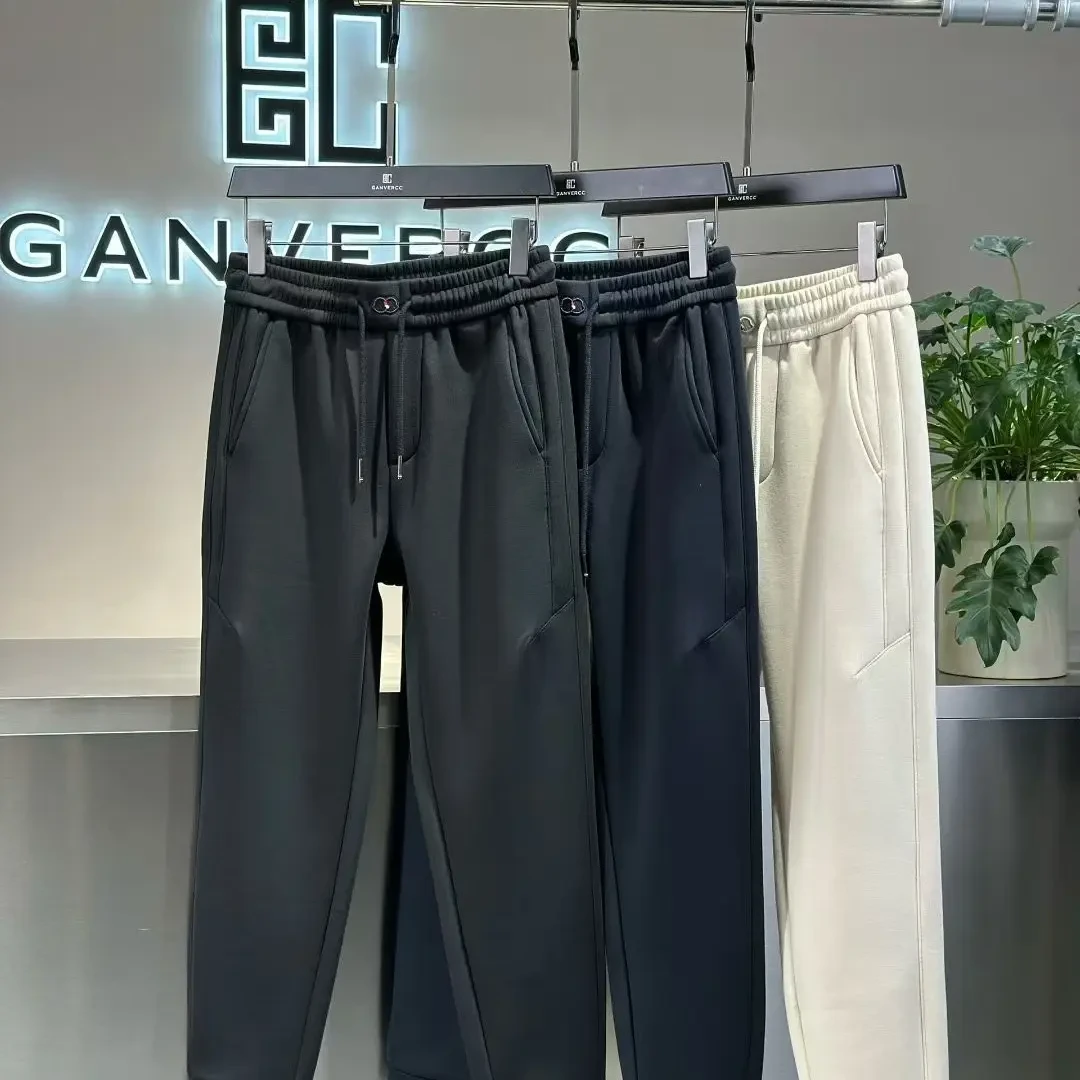 秋冬新款男士加绒加厚弹力束脚休闲裤潮流针织保暖百搭运动长裤