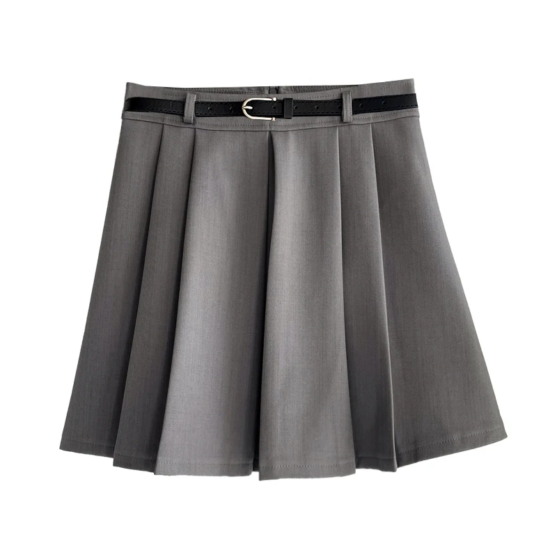 【三寸藕】法式学院风高腰显瘦半身裙秋冬款通勤百搭灰色3379