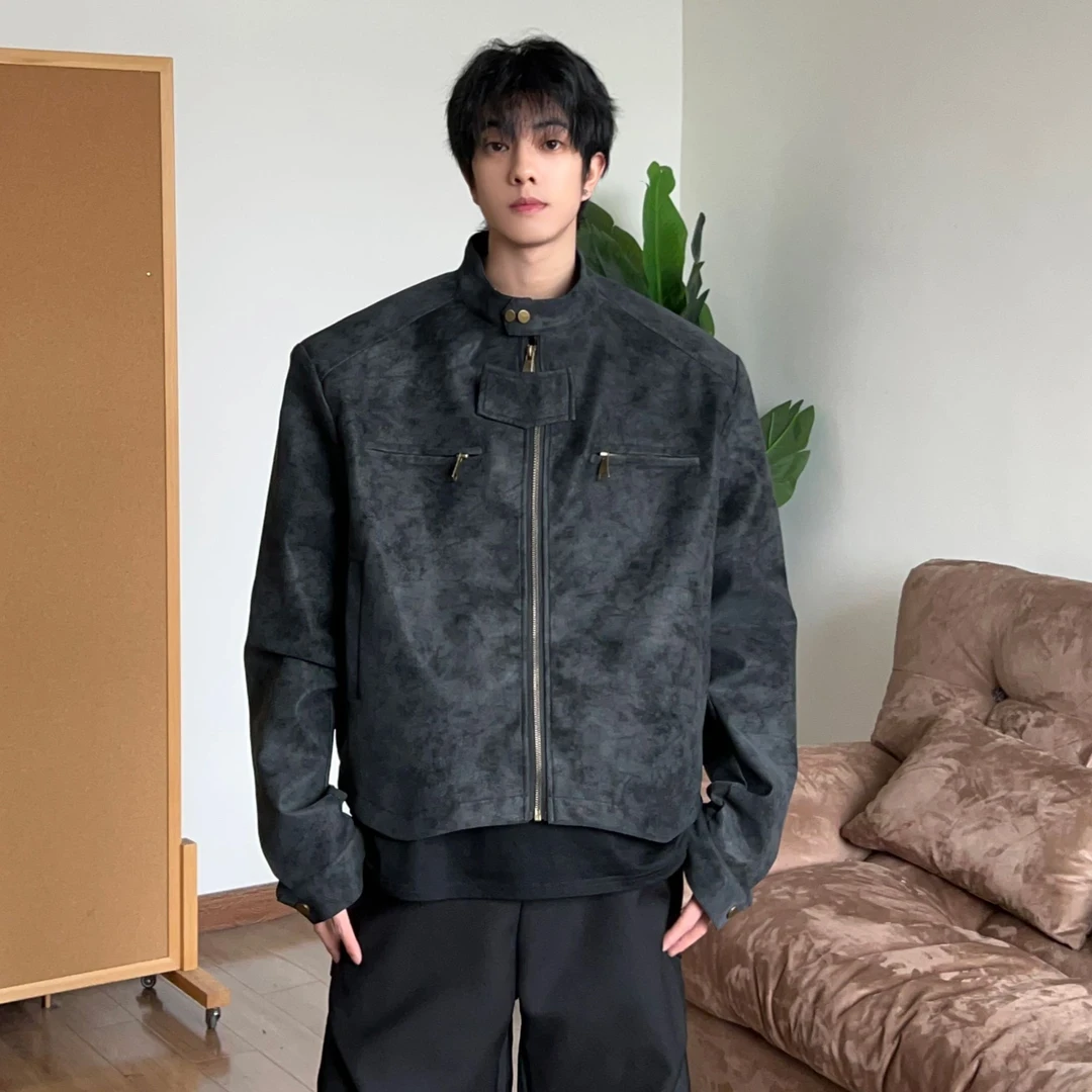 PU皮皮衣男夹克宽松立领短款休闲春秋百搭潮流美式机车服复古外套