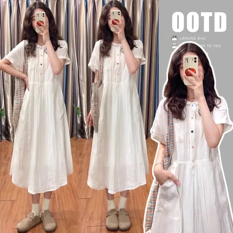 孕妇连衣裙夏季新款2025时尚韩版休闲简约小清新气质显瘦薄款裙子