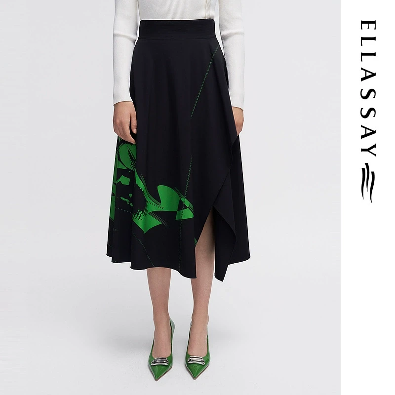【欧若风】ELLASSAY歌力思春季不规则下摆印花半身裙女EWF341Q00500