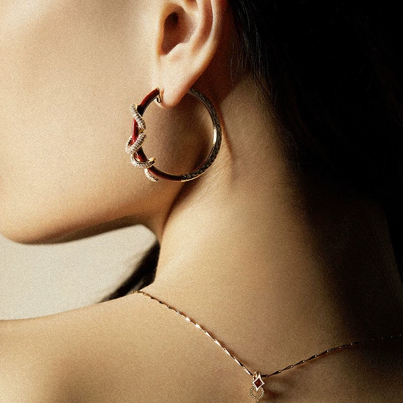 RiotLILY/艾特里里 铁合金大理石耳饰 灵蛇谧语系列耳环锆石新年