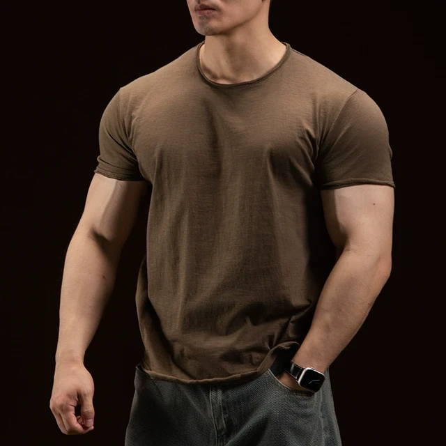 BARBRO竹节棉短袖t恤圆领男士硬汉风百搭美式运动2025新款上衣