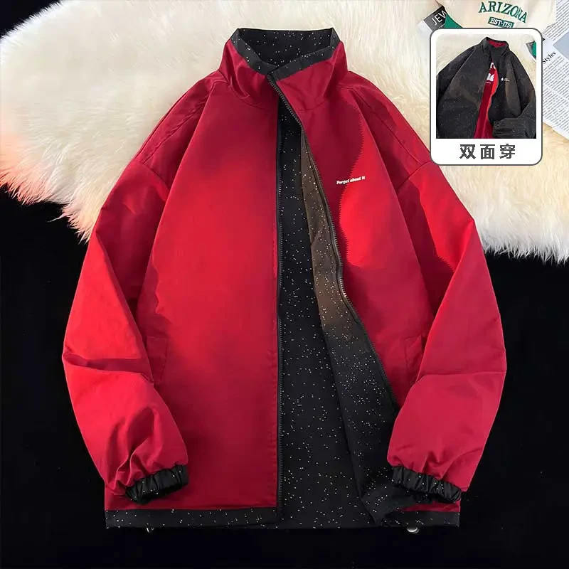 2025美式潮流满天星外套痞帅两面穿夹克春秋款宽松立领休闲男装