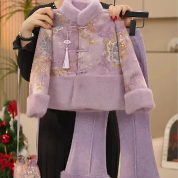 2024新款女童冬装汉服套装儿童加绒洋气小女孩唐装中国风拜年服潮