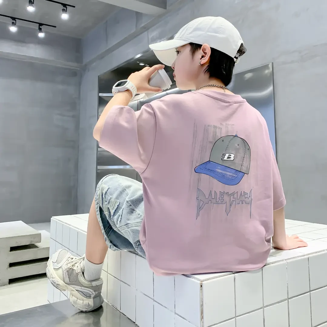 男童短袖T恤夏季2025新款儿童装洋气薄款半袖打底衫男孩中大童潮