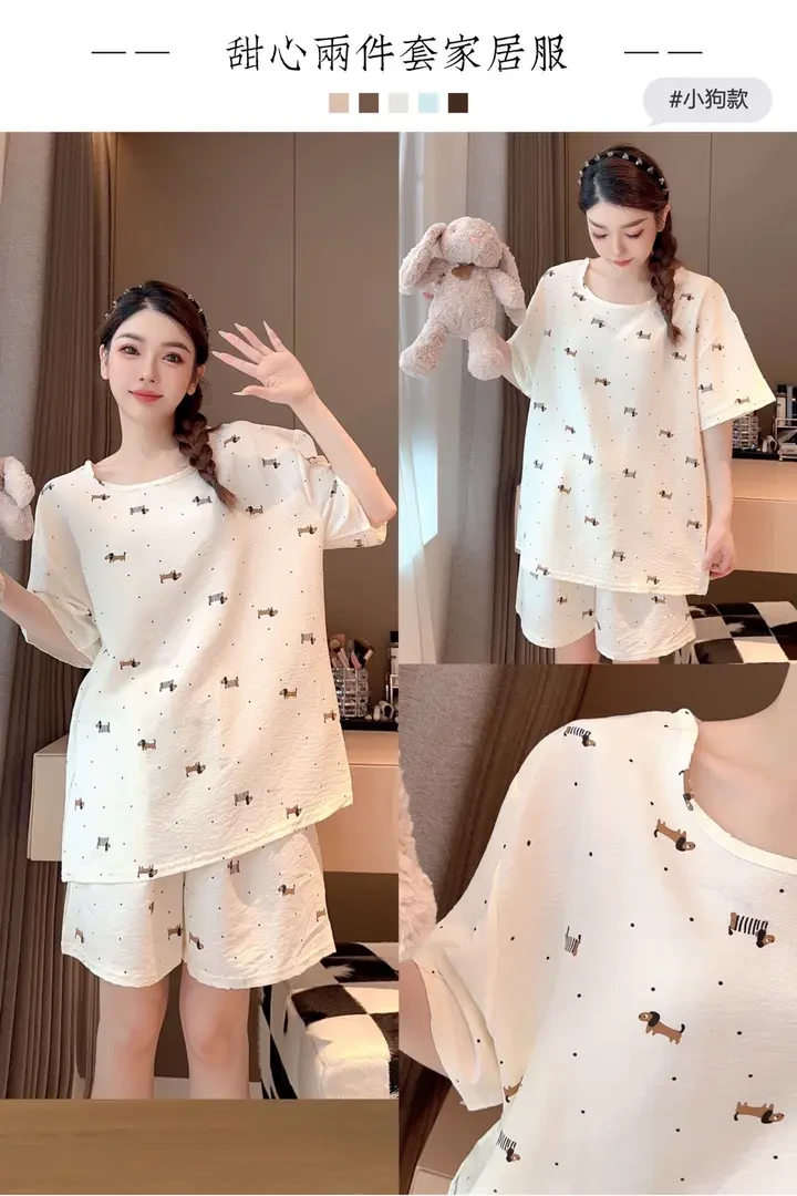 夏季新款云朵棉家居服套装睡衣女休闲宽松甜美卡通印花时尚