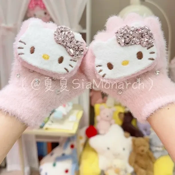 【粉钻kitty手套】粉色猫咪可爱少女手套冬季毛绒ins风
