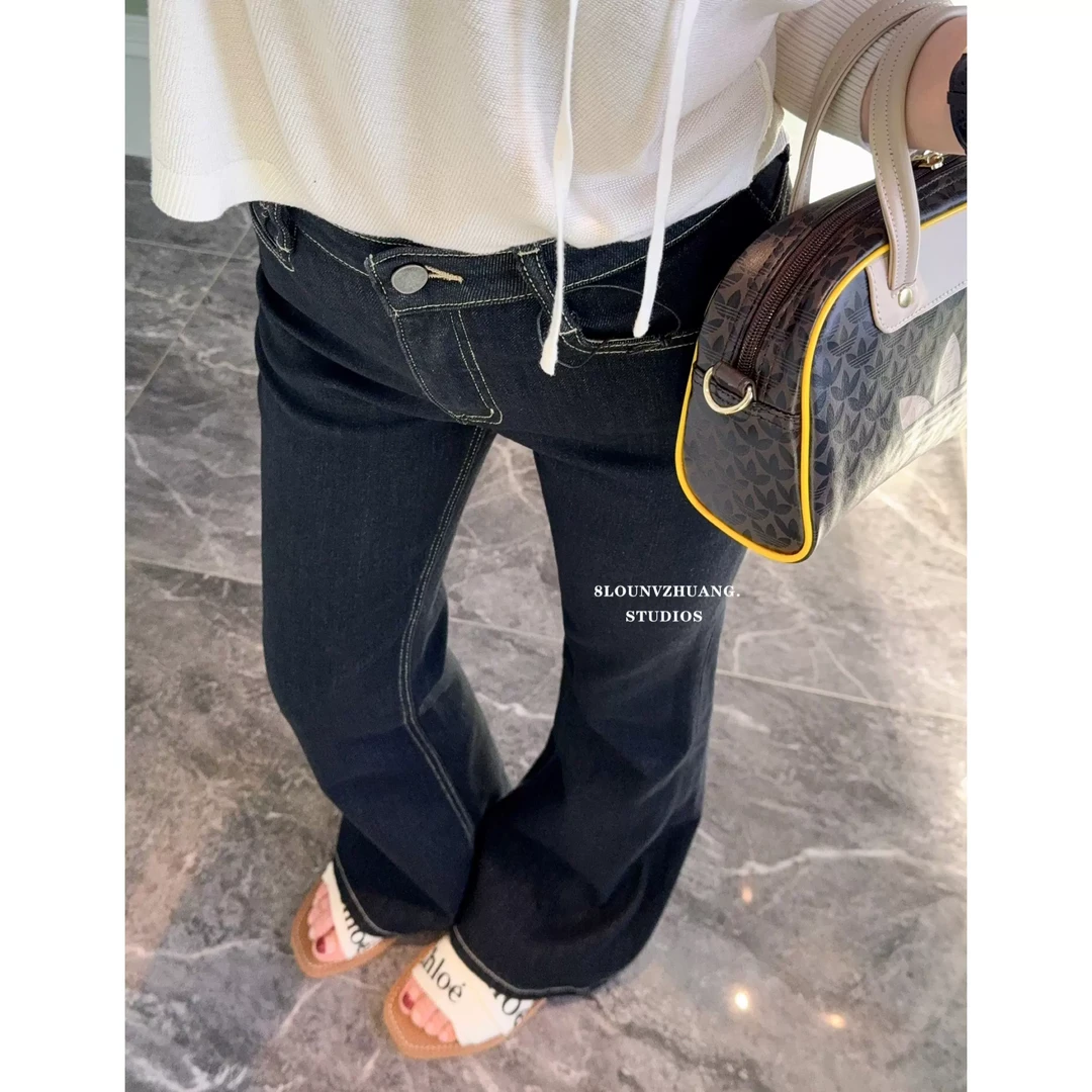 明线微喇裤代嘉儿牛仔裤女2025春款83381普洗蓝腿精喇叭裤显瘦