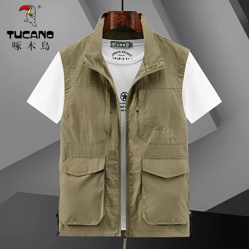 啄木鳥男士休闲百搭立领工装马甲春季轻薄透气外穿坎肩无袖背心