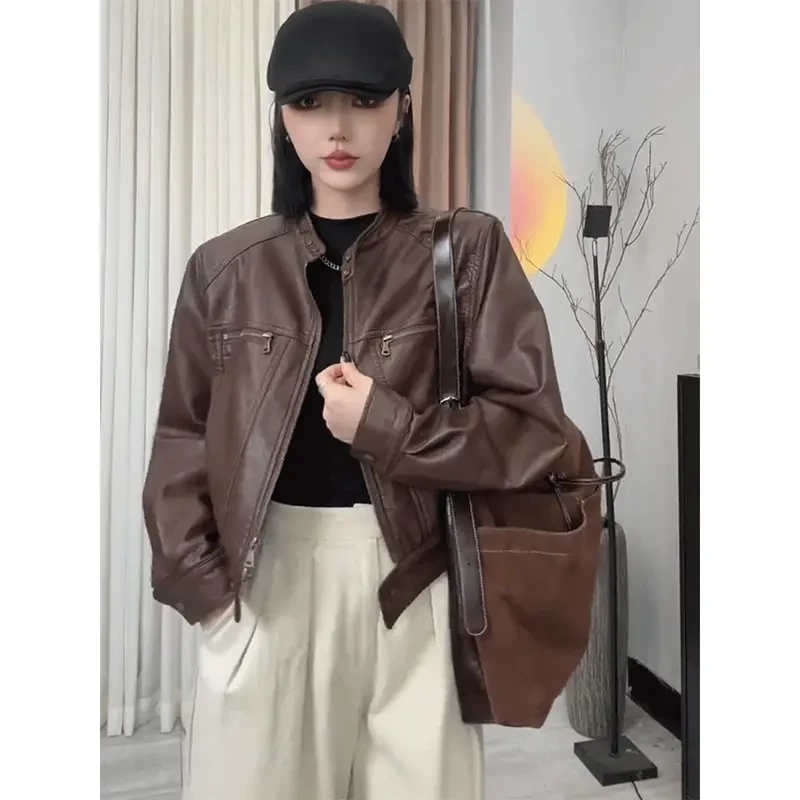 皮衣外套女2025新款爆款美式复古机车皮夹克女款秋冬美式短款皮衣