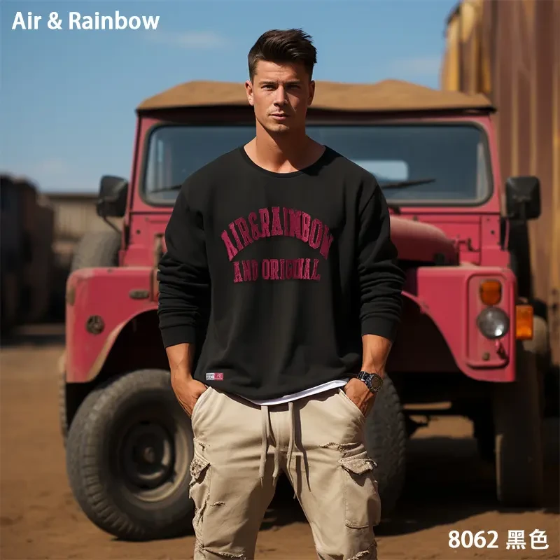 复古大码舒适宽松休闲贴布刺绣套头百搭黑色长袖卫衣圆领上衣印花