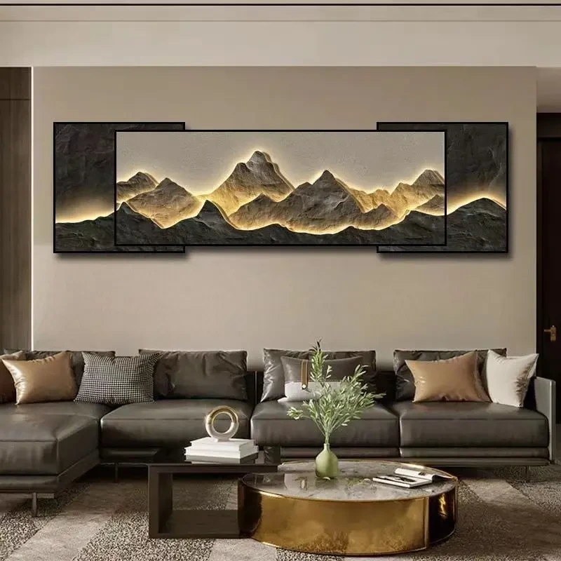 新中式客厅装饰画现代轻奢沙发背景墙创意背有靠山高档三联叠加画