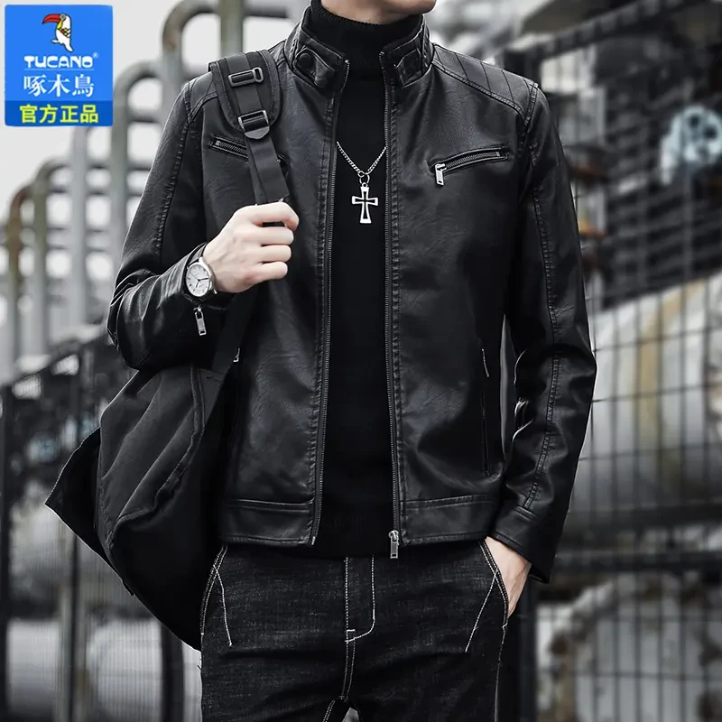 TUCANO/啄木鳥海宁新品男士皮衣春秋季潮流立领皮夹克PU皮机车服