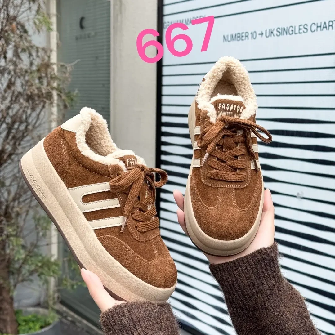 667新款冬季加绒厚底真皮复古百搭休闲女德训板鞋