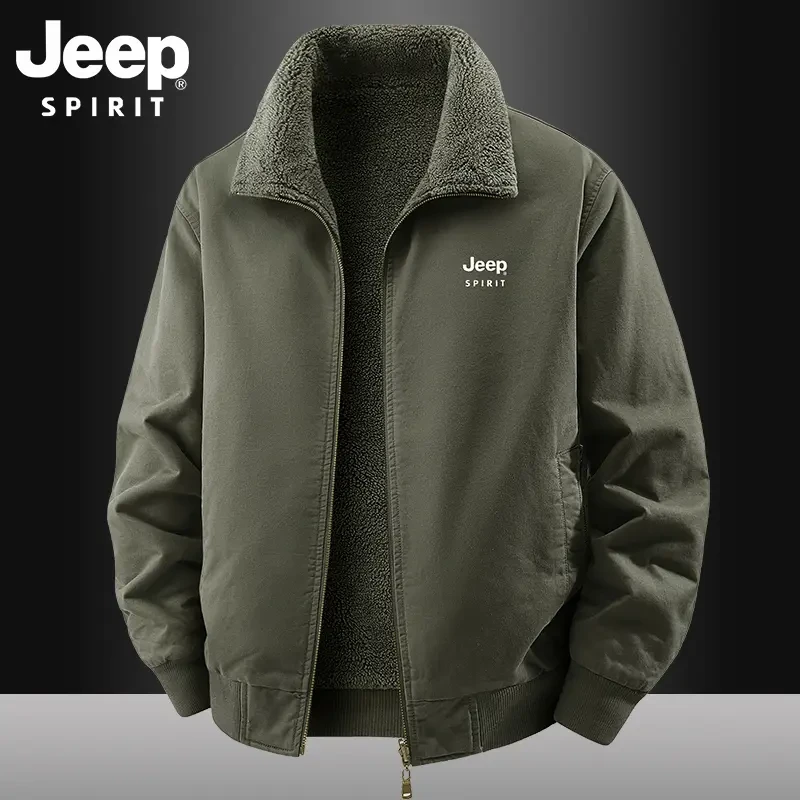 JEEPSPIRIT吉普双面穿夹克男秋冬季加绒保暖外套加厚宽松休闲棉衣