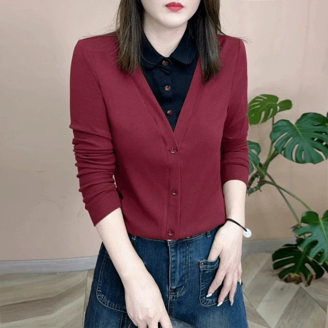 洋气假两件衬衫女2025秋装新款时尚今年流行上衣时髦拼接打底衫