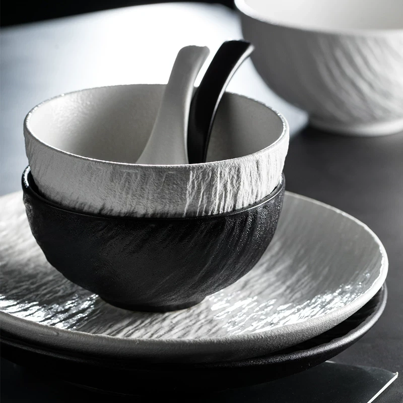 岩石纹陶瓷碗2023新款黑色好看小碗 日式米饭碗家用汤碗面碗餐具