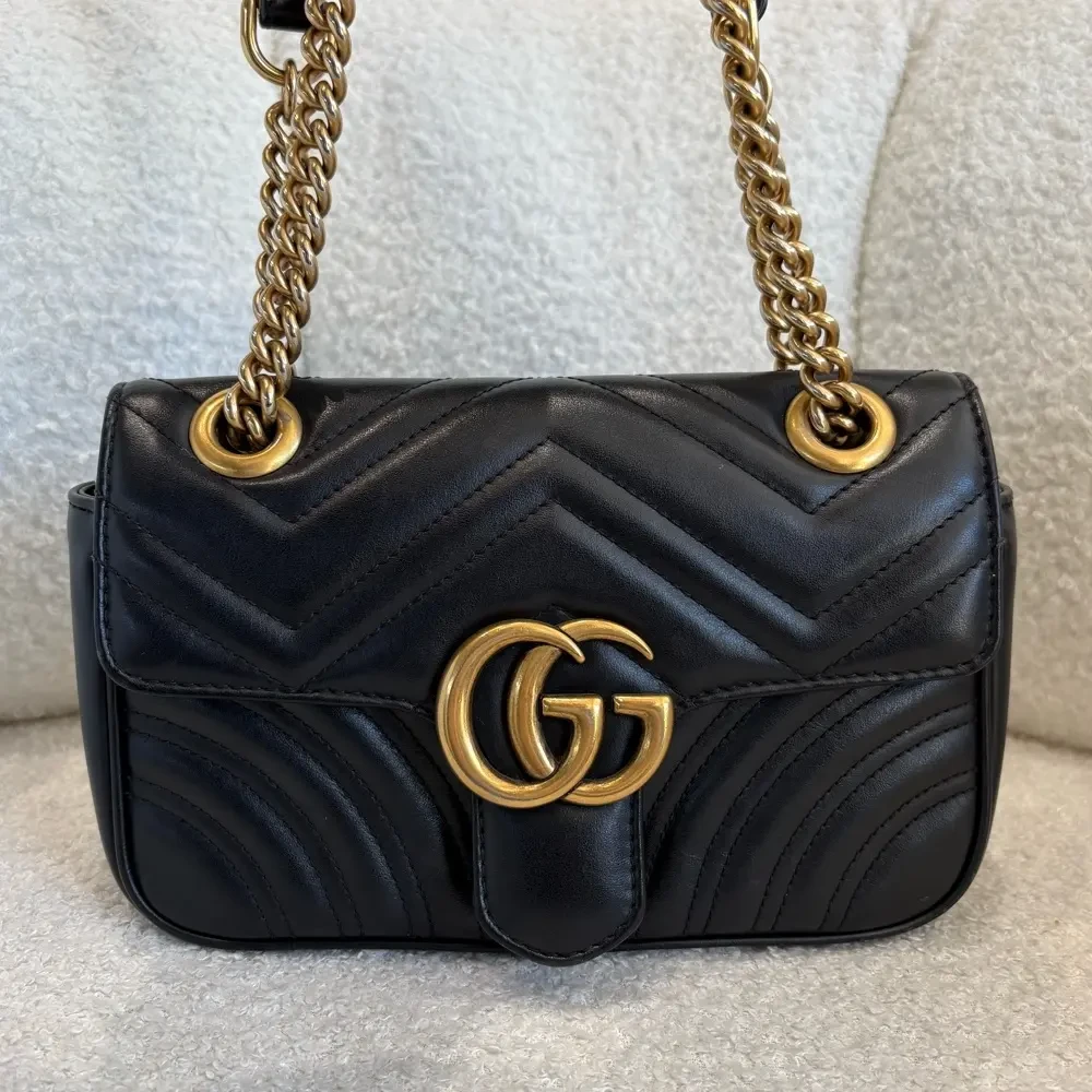 99新 GUCCI/古驰 N1384古驰 marmont 马蒙22 黑色链条双G