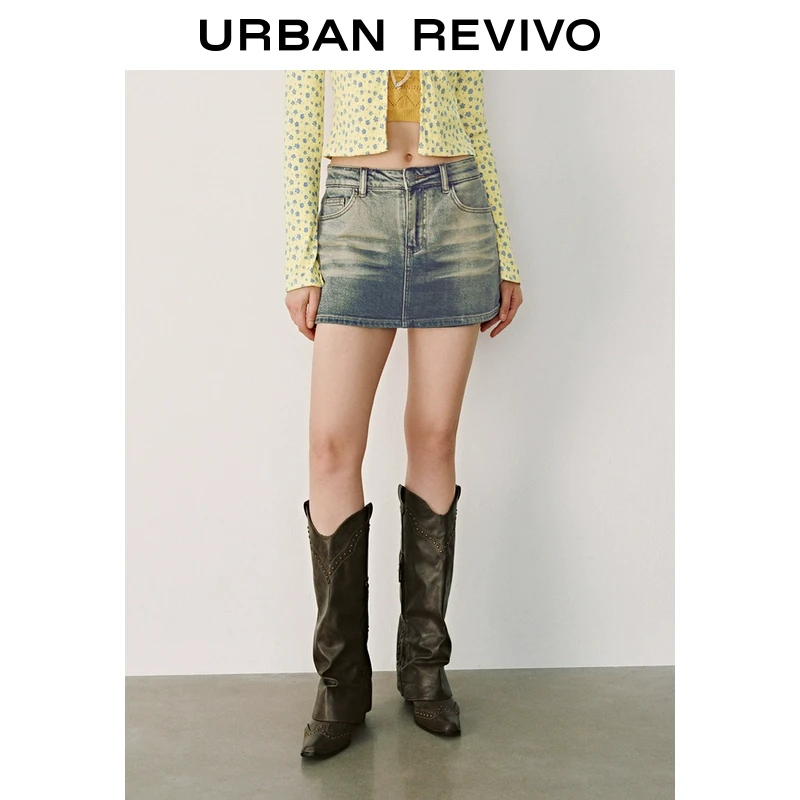 UR2025春季新款女装欧若风废土风复古水洗做旧牛仔短裤UYL850005