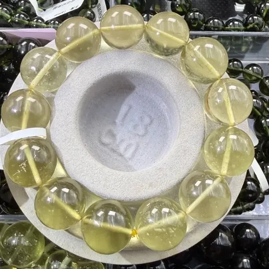 非金属玻璃手链 天然利比亚玻璃大尺寸大克重收藏级高透手链