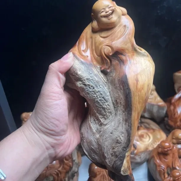 陈化铁骨料全手工雕刻弥勒佛客厅摆件