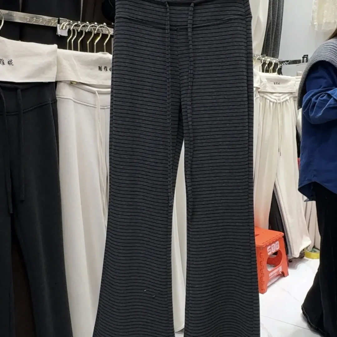 秋冬新款韩版高腰显瘦加绒加厚抽绳微喇休闲裤女
