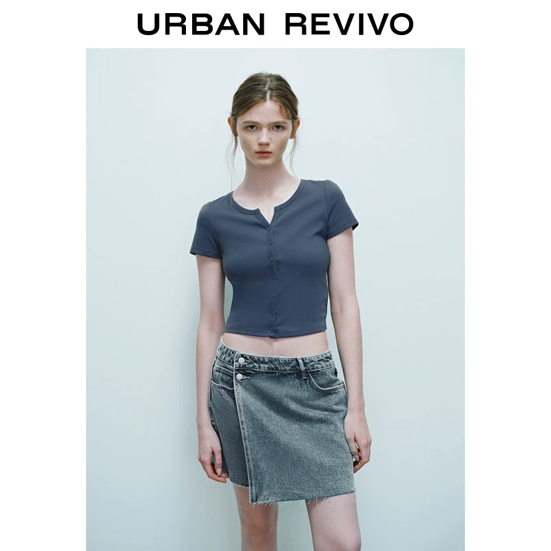 UR2025春季新款女装欧若风简约休闲百搭修身短袖T恤UYL450041