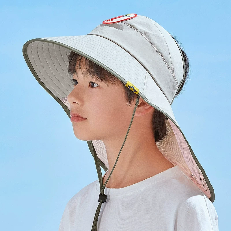 夏季男女童儿童遮阳帽防晒沙滩太阳帽大帽檐透气披肩遮阳户外百搭
