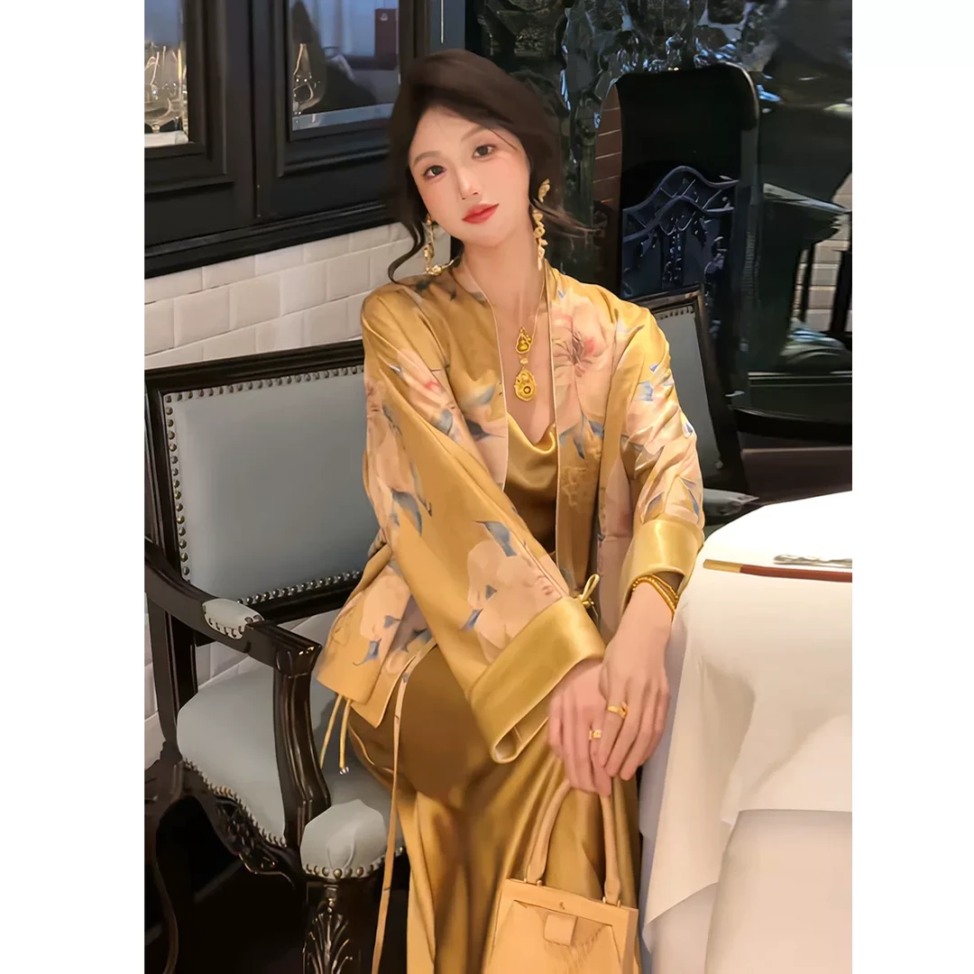 新中式国风印花外套套装2025春季新款轻奢女装高级感吊带裙两件套