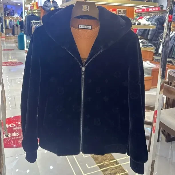 男士秋冬加厚连帽皮毛一体休闲夹克外套