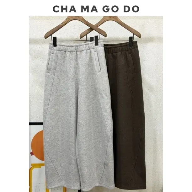CHA MA GO DO秋冬加绒松紧腰拼接弯刀裤