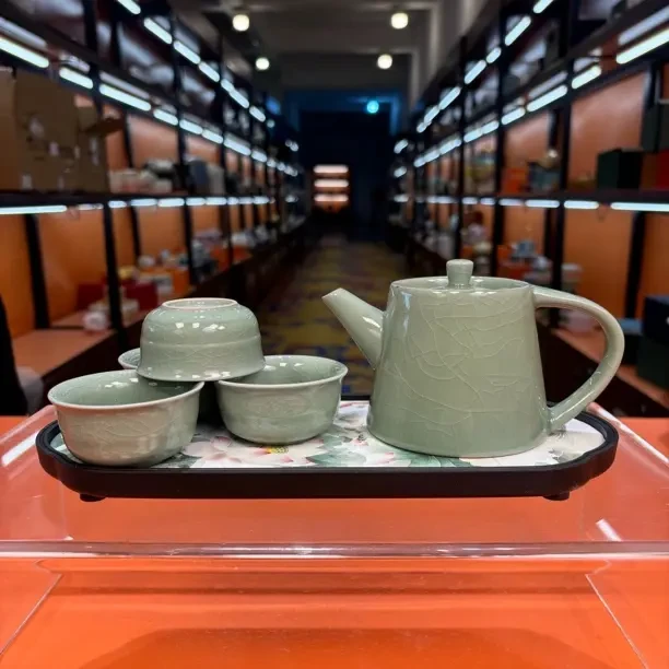 天青冰裂纹泡茶壶一壶四杯带茶盘小套装（无礼盒）Z2095