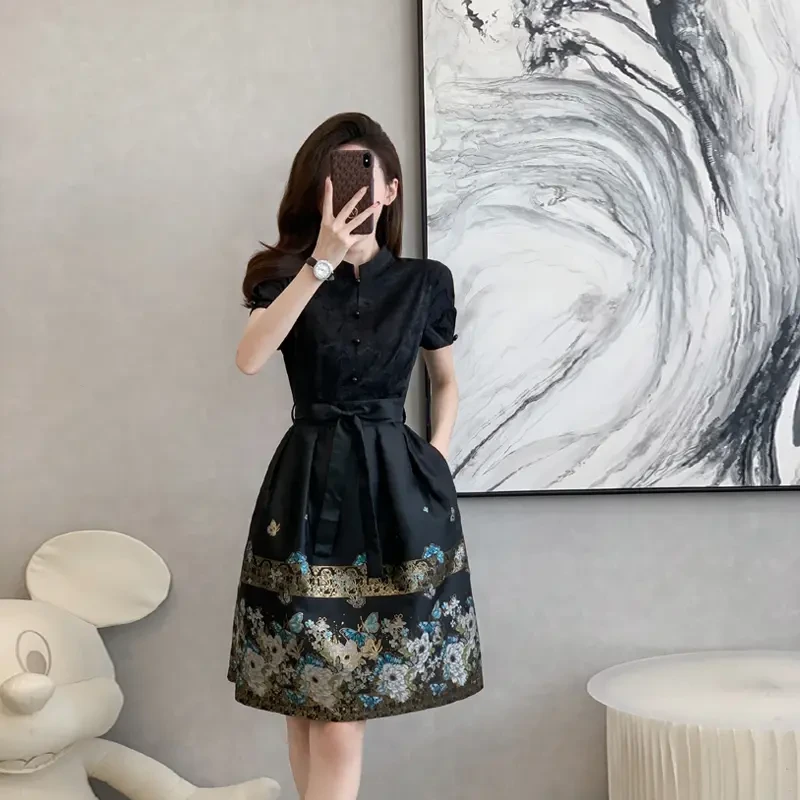 新中式国风女装成人马面裙薄款改良汉服女2024新款夏季衬衫连衣裙