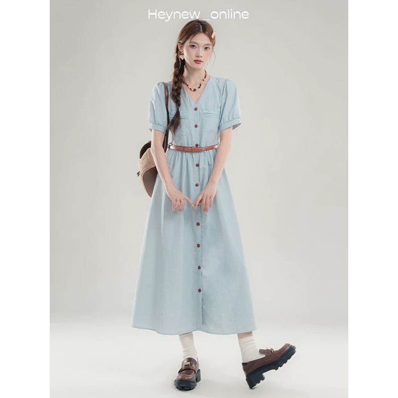 【年底宠粉福利】复古法式气质V领泡泡袖连衣裙-LY015HN