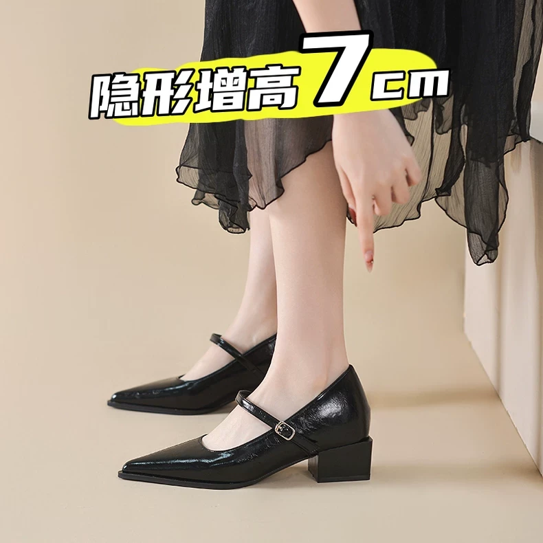 巨好看单鞋女2025新款配裙子法式绝美高跟鞋黑色尖头粗跟玛丽珍鞋